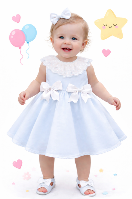 Kinder Boutique Pale Blue Dress with Frill Collar 7000