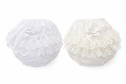 4010 KINDER 2ROW LACE POLY/COTTON FRILLY PANTS WHITE/IVORY