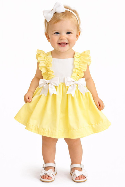 Kinder Boutique Lemon Frill Strap 2 Bow Dress 9050
