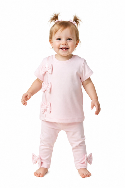 Visara Pink Legging Set with Triple Bow Detail 8893 6-9 Mths - 18-24 Mths