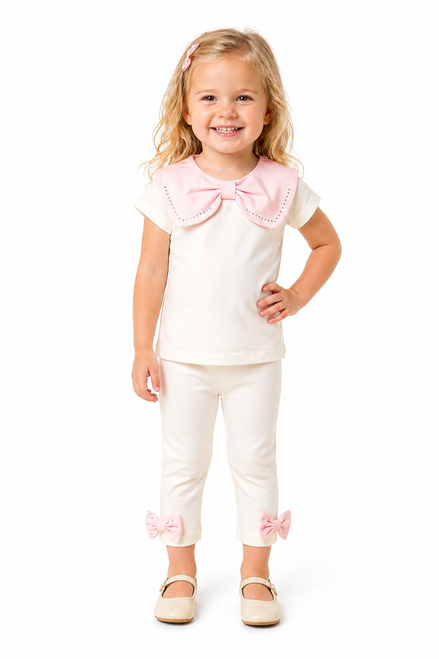Visara Ivory/Pink Legging Set with Bling Heart Detail 8892 2/3 - 5/6 Years