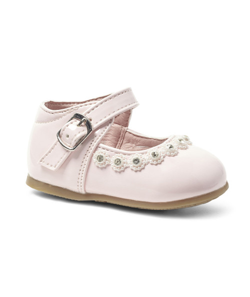 MELIA PEBBLE BUCKLE DIAMANTE FLOWER SHOE - PINK.