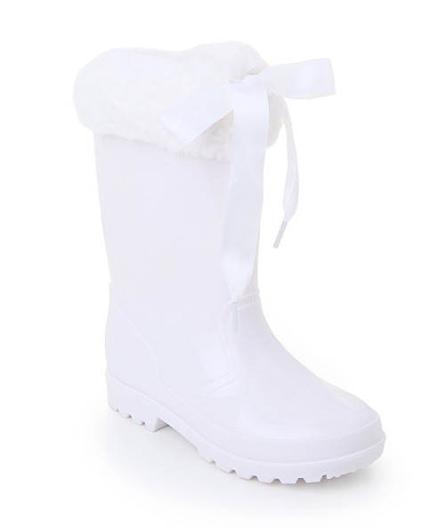 MELIA VIVIAN FUR TRIM WELLY BOOTS - WHITE.