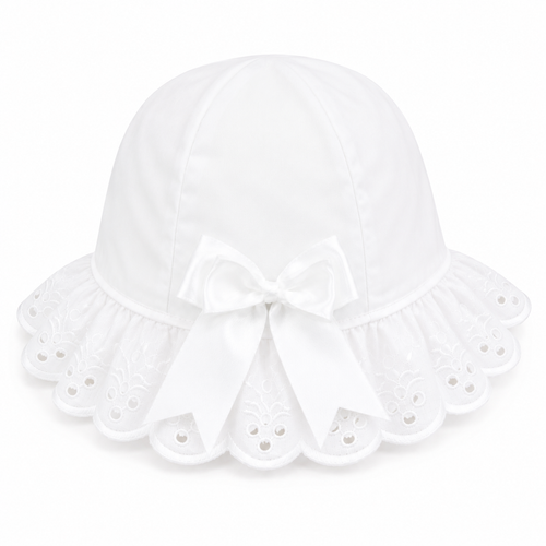 Kinder Boutique White Sunhat with frill trim and Bow 009