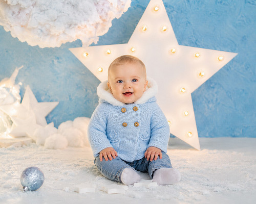 NURSERY TIME BABY KNITTED PRAM COATS WITH FUR HOOD-N/B 0/3 3/6 6/9-SKY BW-10-1254S