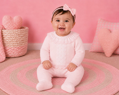 NURSERY TIME BABY 2 PCS SET WITH FRONT LACE - 59 - PINK BW-10-1261