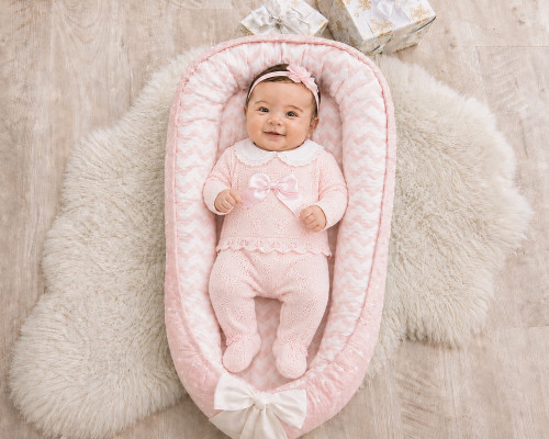 NURSERY TIME BABY 2 PCS SET WITH LACE COLLAR AND BOW - 80 - PINK BW-10-1263