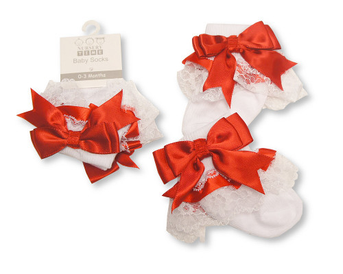 Nursery Time Socks with Red lace & Bows BW-61-2220R