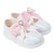 H035WP EARLY DAYS DIAMANTE BOW HARD SOLED SHOE - WHITE/PINK