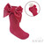 S360-DP SOFT TOUCH RIBBED KNEE LENGTH SOCKS with LARGE VELVET BOW - DUSKY PINK