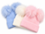 CT97 3RD SIZE SELF COLOUR RIBBED 2 FUR POM HATS