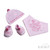 Soft Touch Pink Bib, Hat & Bootee Set W/Pom Pom No. HBB254-P