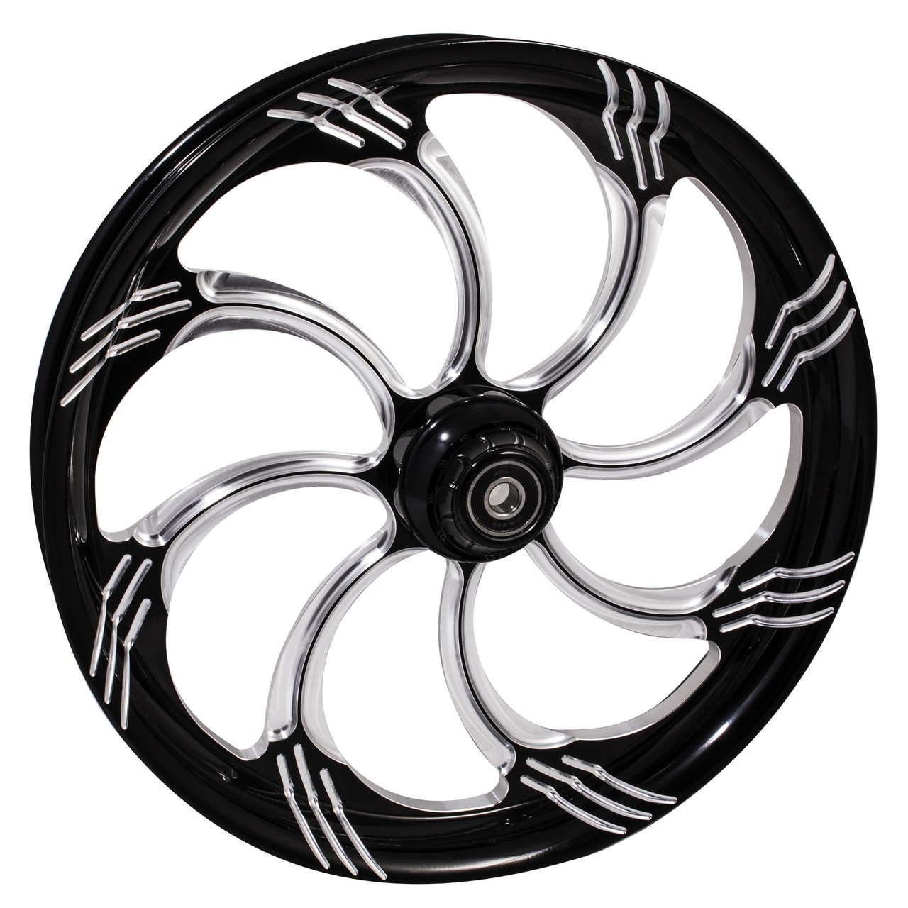 FTD Customs Black Contrast Harley Davidson 21 inch Fat Front Motorcycle Wheels Slasher