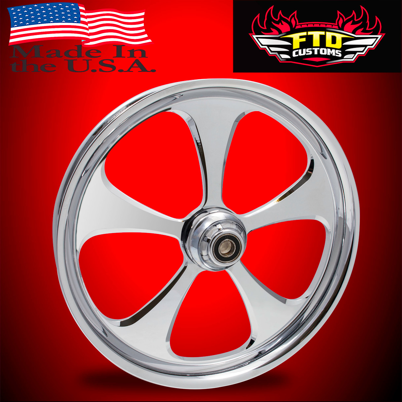 FTD Customs Chrome Harley Davidson 21 inch Fat Front Motorcycle Wheels - 5 Blade