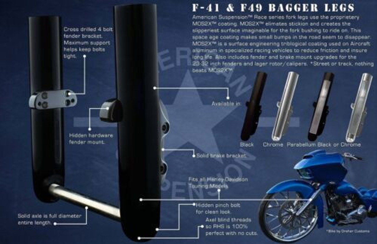 American Suspension Black Smooth Hidden Axle Bagger Legs 2009-2013