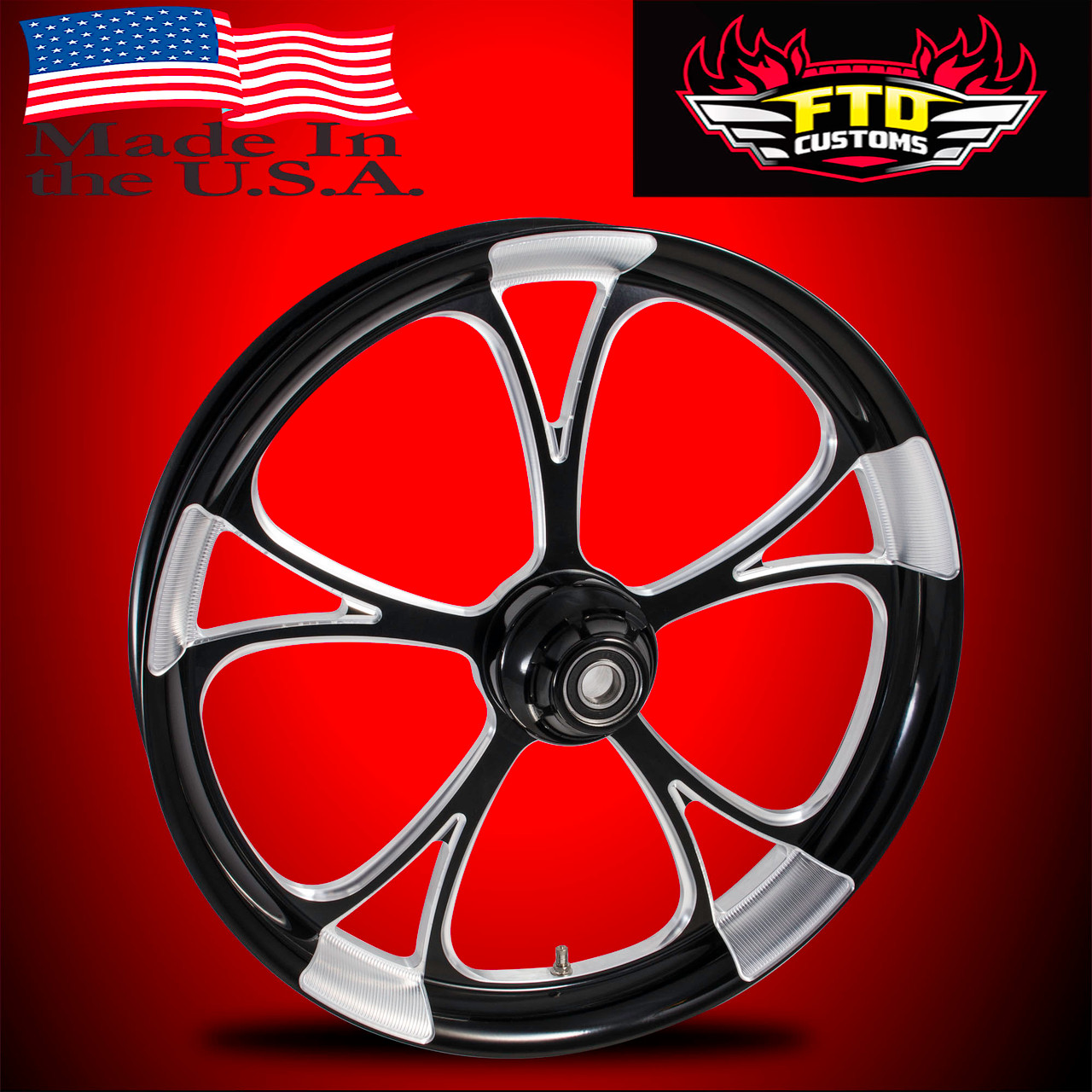 FTD Customs Black Contrast Harley Davidson 26 Fat Front Wheels Retaliate