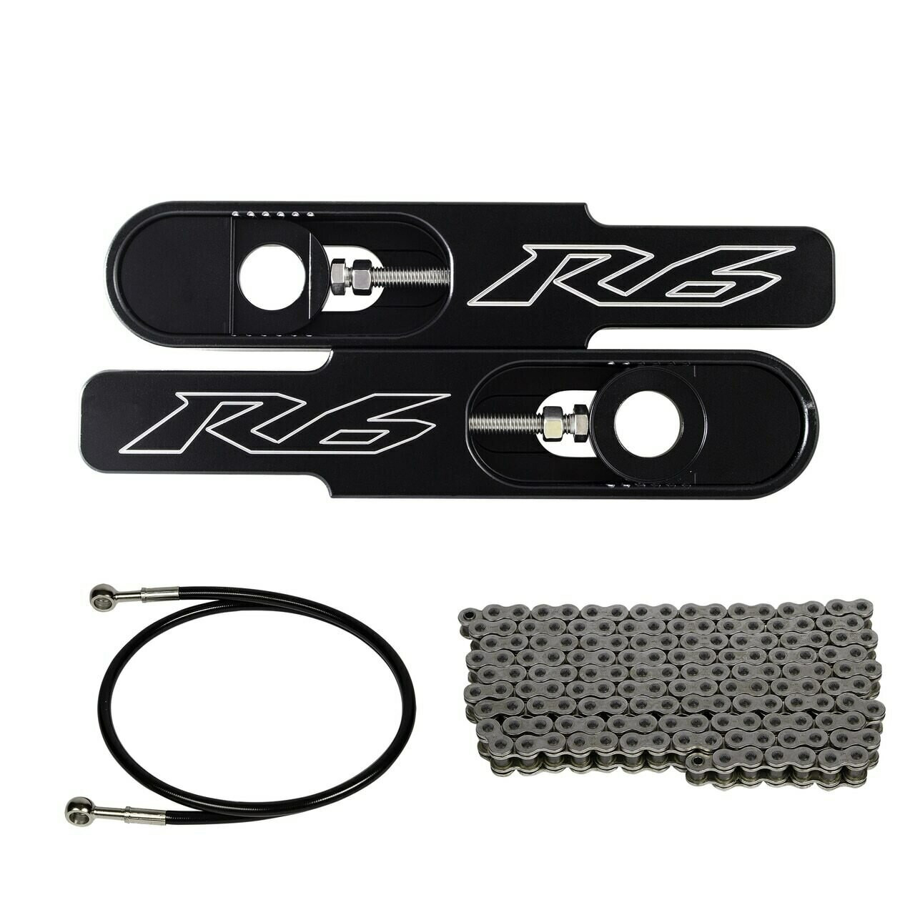 Yamaha R6-S Swingarm Extensions - Black Finish - Engraved