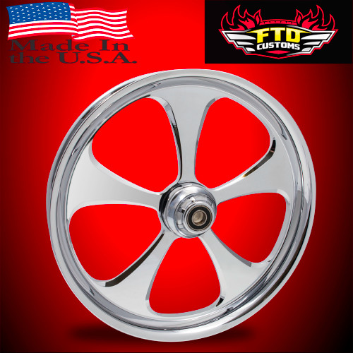 FTD Customs Chrome Harley Davidson 21 inch Fat Front Motorcycle Wheels - 5 Blade
