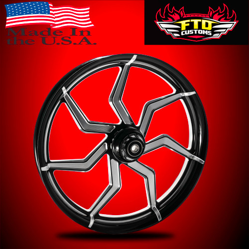 FTD Customs Black Contrast Harley Davidson 26 fat front Wheels Sniper