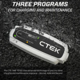 The CT5 TIME TO GO uses advanced technology to give you three charging and maintenance programs – Normal, AGM and Reconditioning