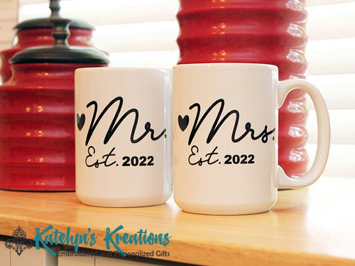 Mr and Mrs Established Year - 15oz Ceramic Personalized Coffee Mug Set