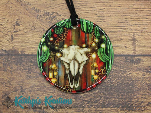 Bulls Skull and Cactus - Ceramic Ornament