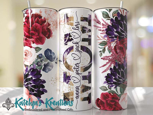 Buy Pink Teal Floral Skinny Tumbler 20oz, Personalized Floral