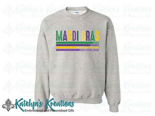 Mardi Gras Subway Text -  Adult Crewneck Sweatshirt - Ash