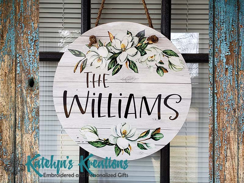 Magnolia Spray Personalized Door Hanger