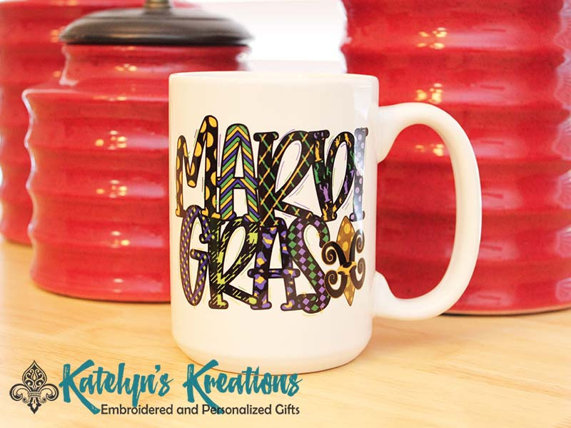 Mardi Gras Text - 15oz Ceramic Mug