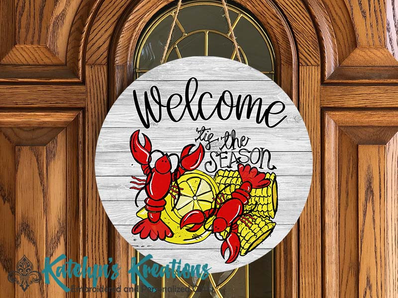 "Welcome Tis the Season" Crawfish Door Hanger