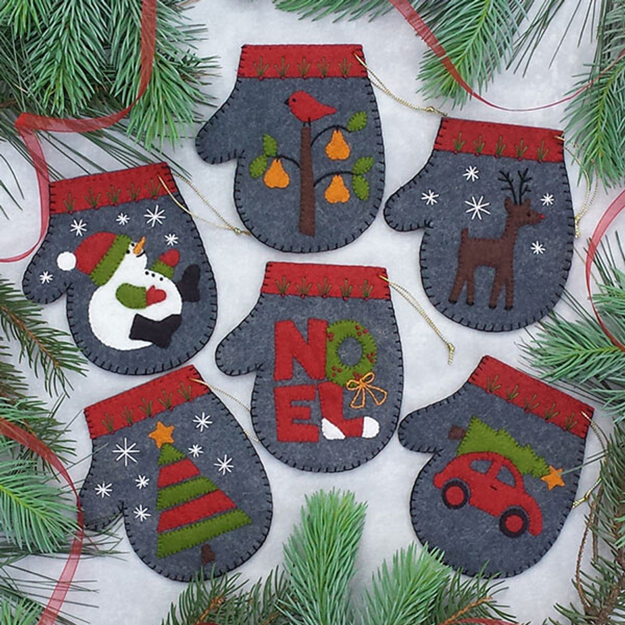 Felt Ornament Kit - Charcoal Mittens