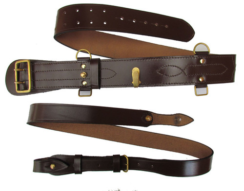 Sam Browne Belt + Shoulder Strap Brown Leather Brass Uniform Accessories Size 50 Sam Browne Belt + Shoulder Strap Brown Leather Brass Uniform Accessories Size 50