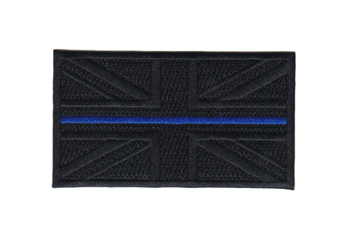 Thin Blue Line Union Jack Embroidered Black Patch-hook & Loop Backing Police UK
