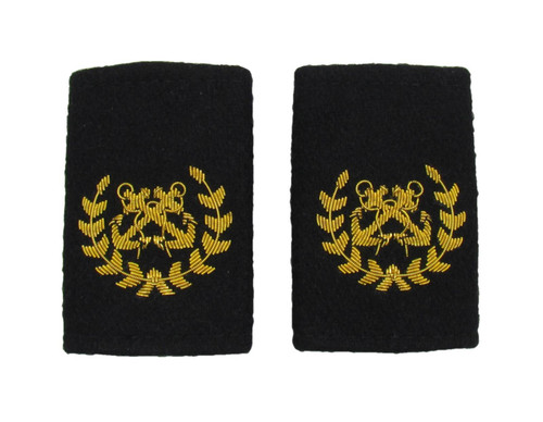 Bosun Epaulette Crossed Anchors with Wreath Embroidered Gold Bullion Black Felt