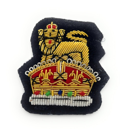 Staff Officer Cap Badge Kings Crown on Navy Blue