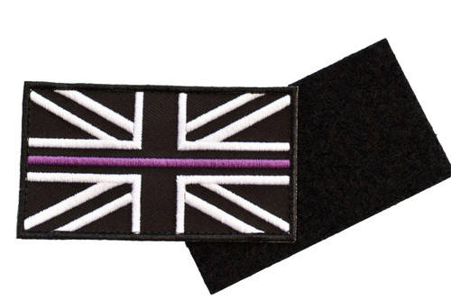 Thin Purple Line Union Jack Embroidered Patch-hook & Loop Backing UK