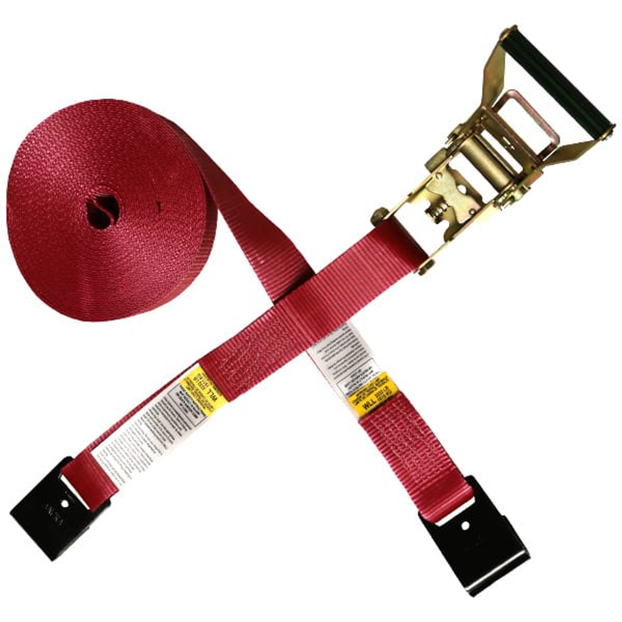2″ x 50’ Ratchet Strap w/Flat Hooks & Long/Wide Handle