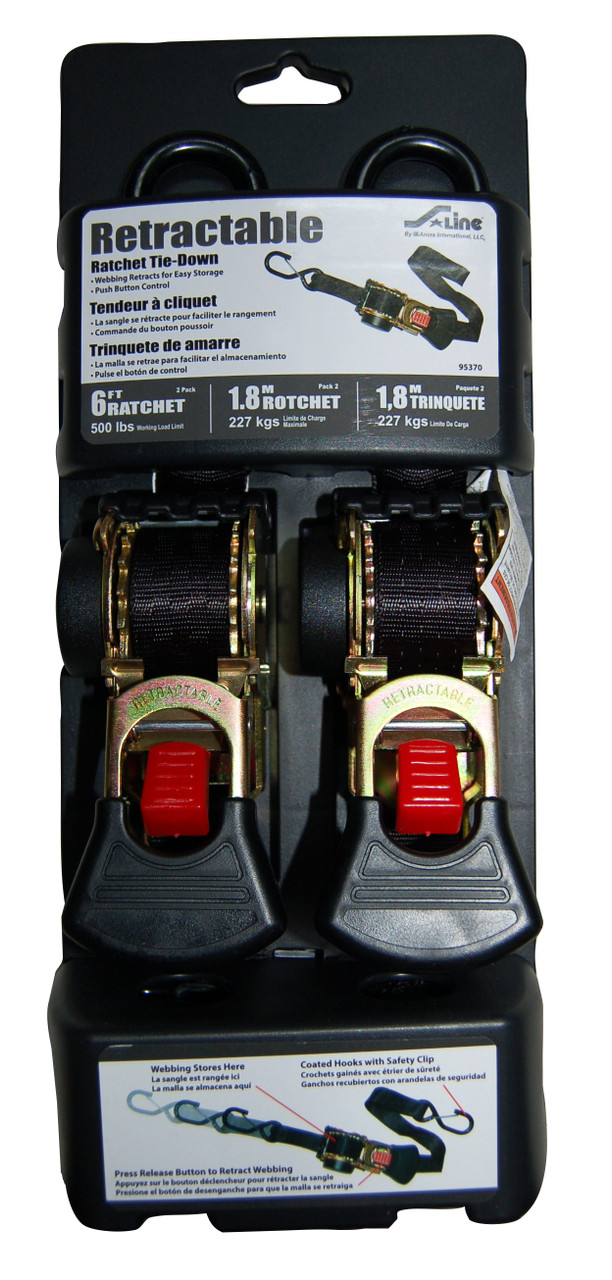 1″ x 6′ Retractable Ratchet Tie-Downs, 2 Pack