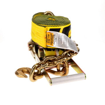 3″ x 27’ Ratchet Strap w/Chain Anchors & Long/Wide Handle