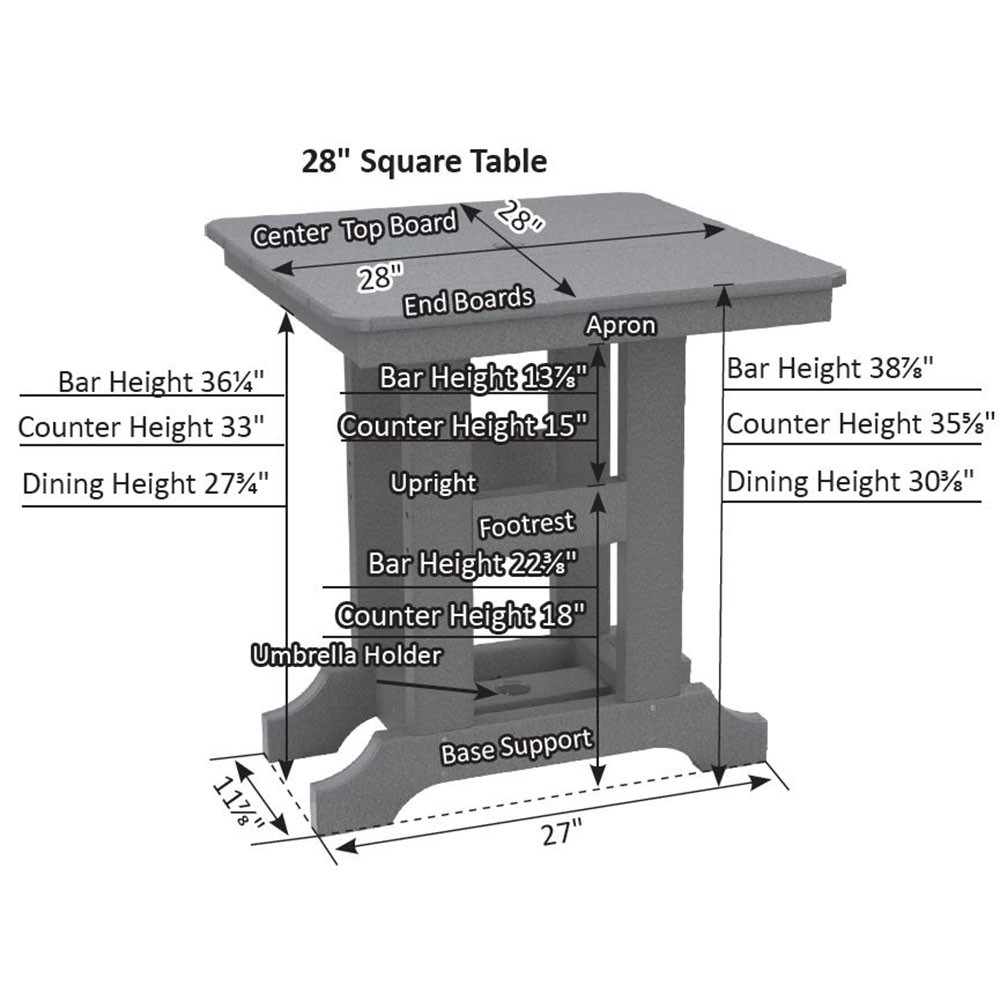 Berlin Gardens Garden Classic Standard Top 28" Square Dining Table