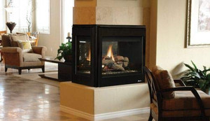 Superior 40" Direct Vent Peninsula Black Interior Electric Fireplace- NG