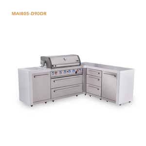 Mont Alpi 6-Burner L-Shaped Deluxe Series Outdoor Kitchen Island with Extra Drawer Slides Cabinet Module - MAi805-D90DR 