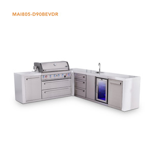 Mont Alpi 6-Burner L-Shaped Deluxe Series Outdoor Kitchen Island with Beverage Center & Extra Drawer Storage - MAi805-D90BEVDR 