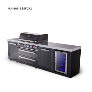 Mont Alpi 6-Burner Black Series Outdoor Kitchen Island with Fridge Module & Xl Extra Cabinet - MAi805-BSSFCXL 