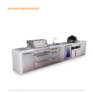 Mont Alpi 4-Burner Deluxe Series Outdoor Kitchen Island with Beverage Center & Kamado Grill Module - MAi400-DBEVKAMDR 