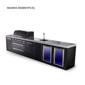 Mont Alpi 6-Burner Black Series Outdoor Kitchen Island with Beverage Center, Corner Fridge Module &Amp; Extra Storage Cabinet - MAi805-BSSBEVFCXL 