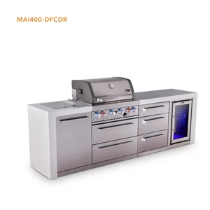 Mont Alpi 4-Burner Deluxe Series Outdoor Kitchen Island with Fridge & Extra Drawer Slides Cabinet - MAi400-DFCDR 