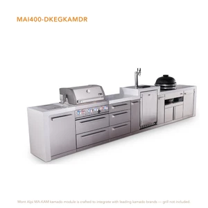 Mont Alpi 4-Burner Deluxe Series Outdoor Kitchen Island with Kegerator & Kamado Grill Module Plus Extra Storage Drawer Slides - MAi400-DKEGKAMDR 