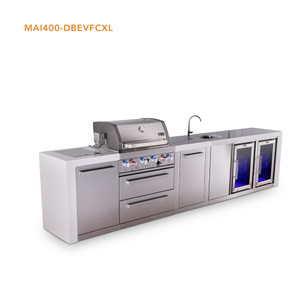 Mont Alpi 4-Burner Deluxe Series Outdoor Kitchen Island with Beverage Center & Corner Fridge Module - MAi400-DBEVFCXL 